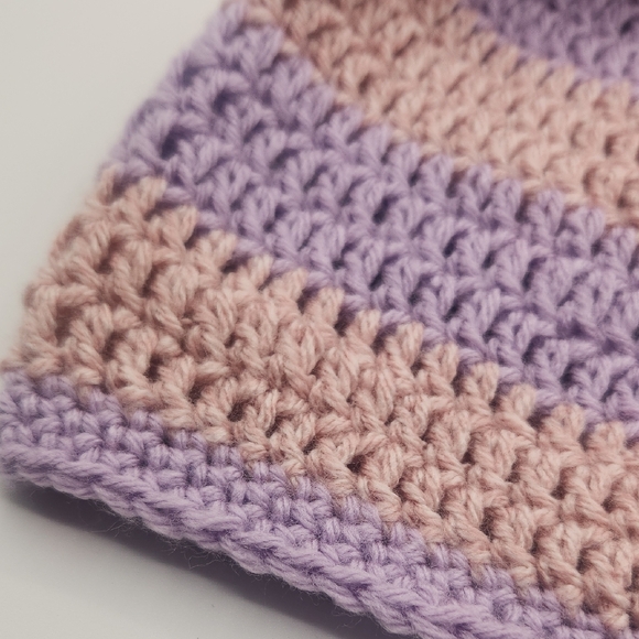 Handcrafted Pink and Purple Crochet Acrylic Beanie - Picture 6 of 7